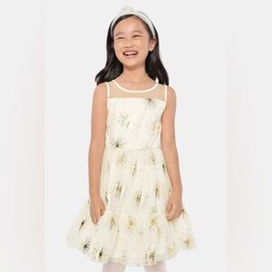 Children’s Place Girls Foil Star Mesh Tiered Dress Gold Stars Size 16